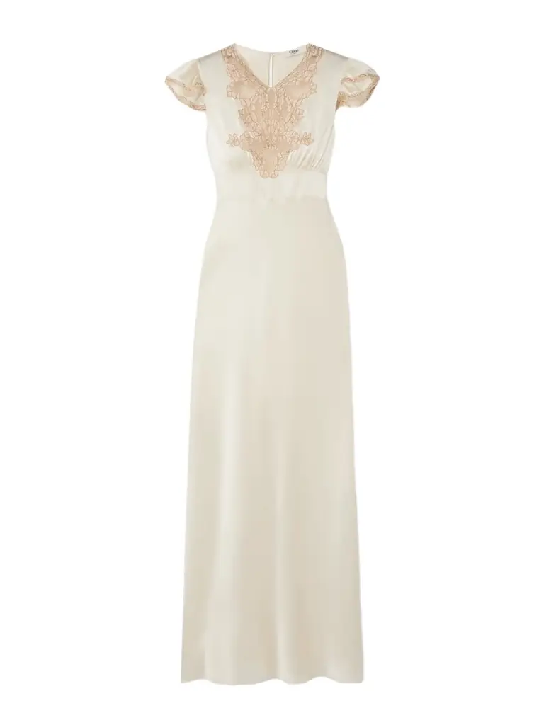 Chloé Corded Lace-trimmed Silk-satin Midi Dress