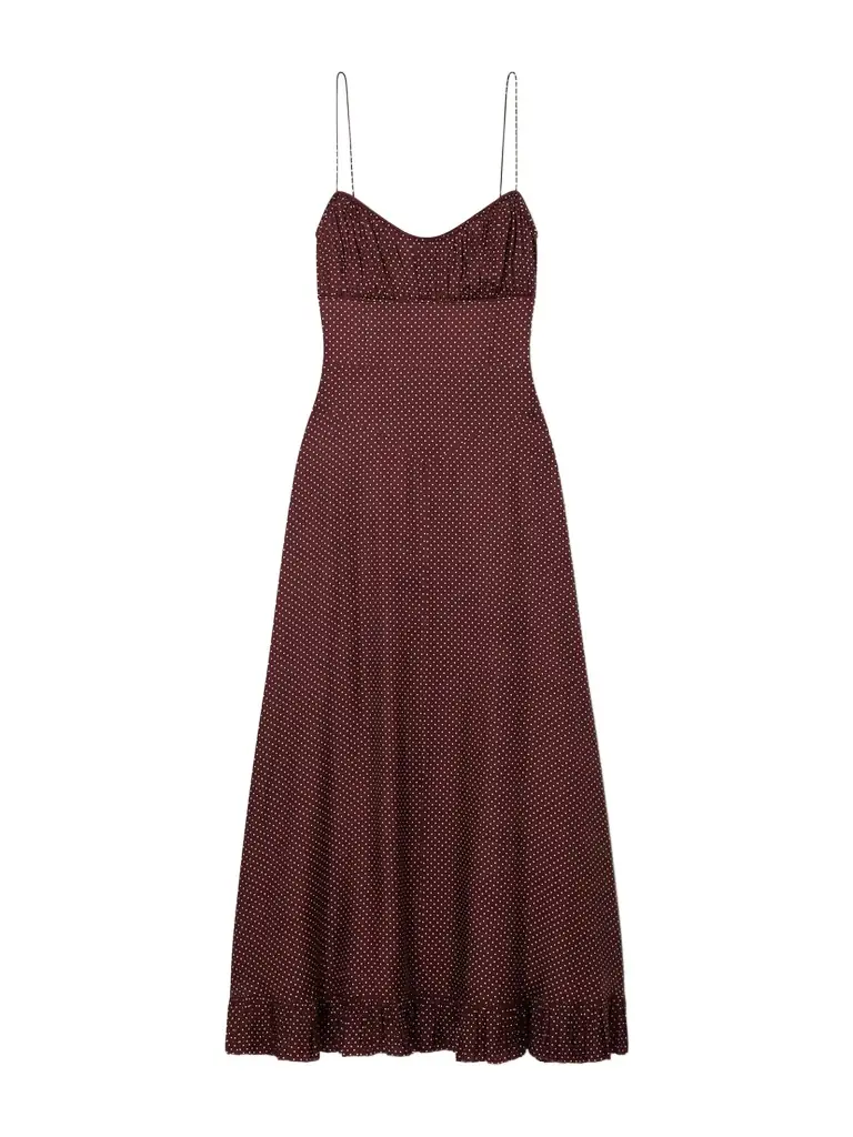 DÔEN Rosaria Gathered Polka-dot Silk-blend Midi Dress