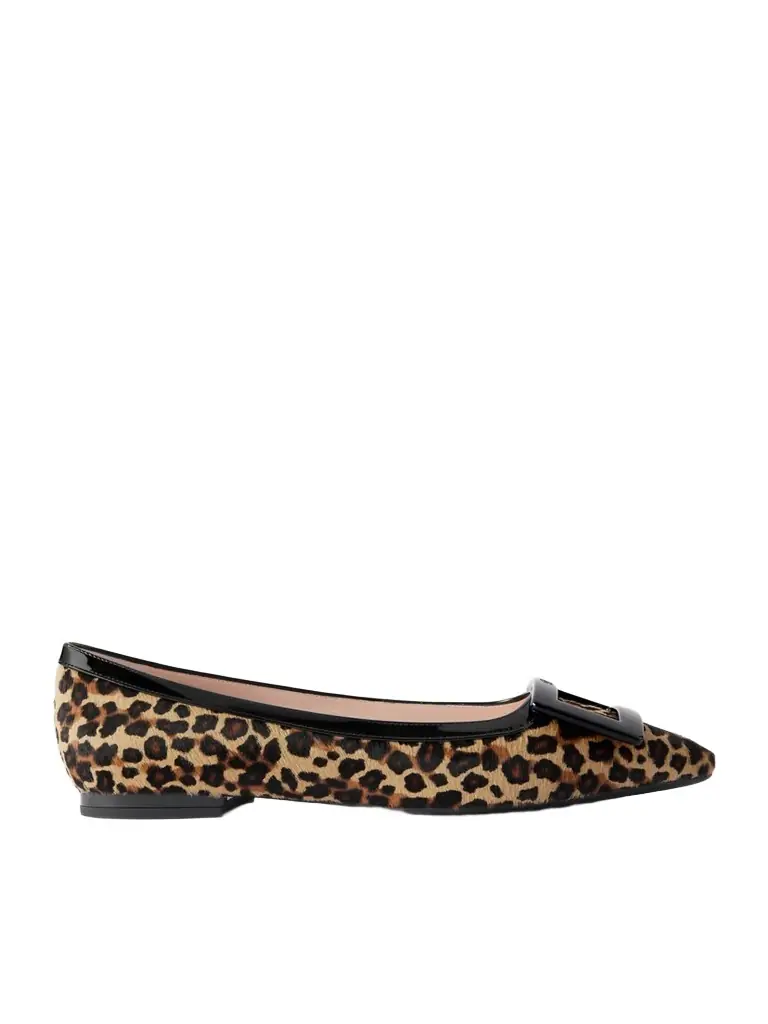 Roger Vivier Gommettine Buckled Patent Leather-trimmed Leopard-print Calf Hair Ballet Flats