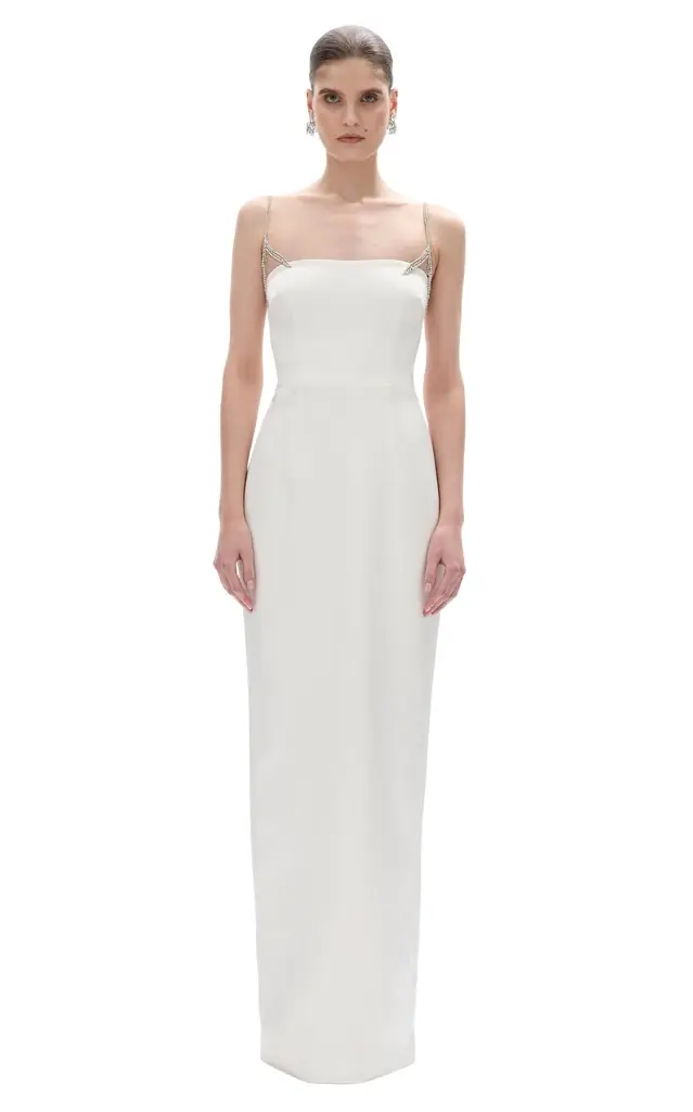 Rachel Gilbert Leora Crystal-Strap Column Gown