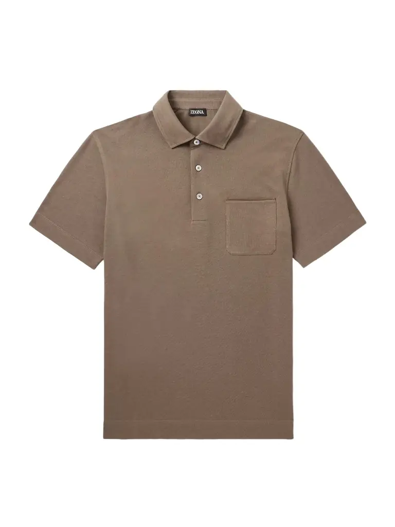 Zegna Slim-Fit Leather-Trimmed Cotton-Piqué Polo Shirt - Men