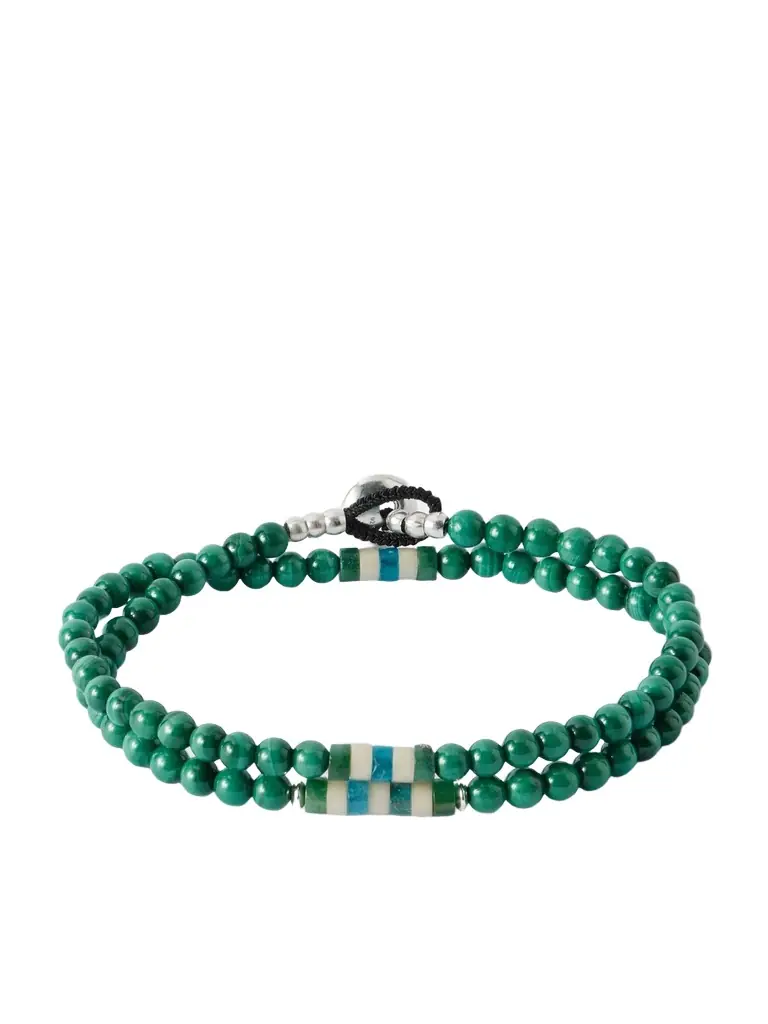 Mikia Sterling Silver Malachite Bracelet - Men