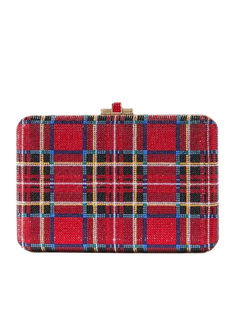 Judith Leiber Couture Tartan Crystal-embellished Gold-tone Clutch