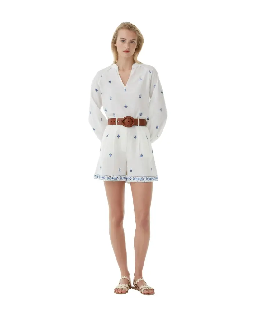 Emporio Sirenuse Beatrice Shorts with Astragal Embroidery