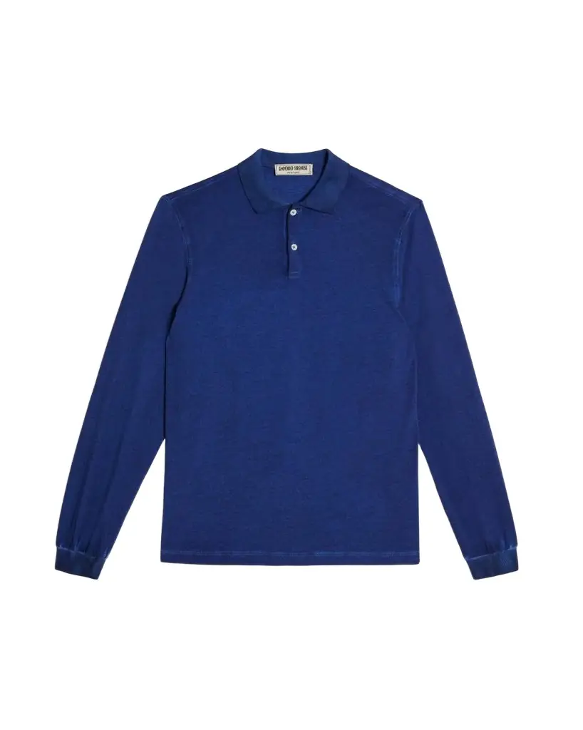 Emporio Sirenuse Long Sleeve Jersey Cotton Polo Shirt Blue