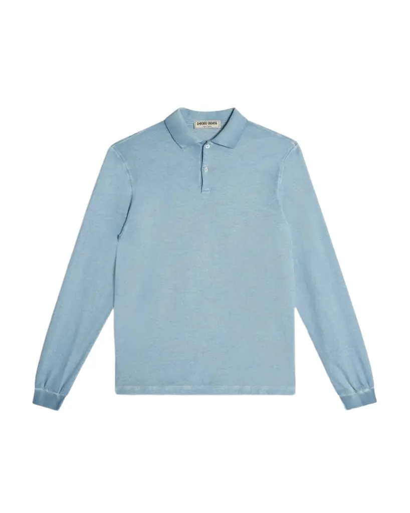 Emporio Sirenuse Long Sleeve Jersey Cotton Polo Shirt Light Blue