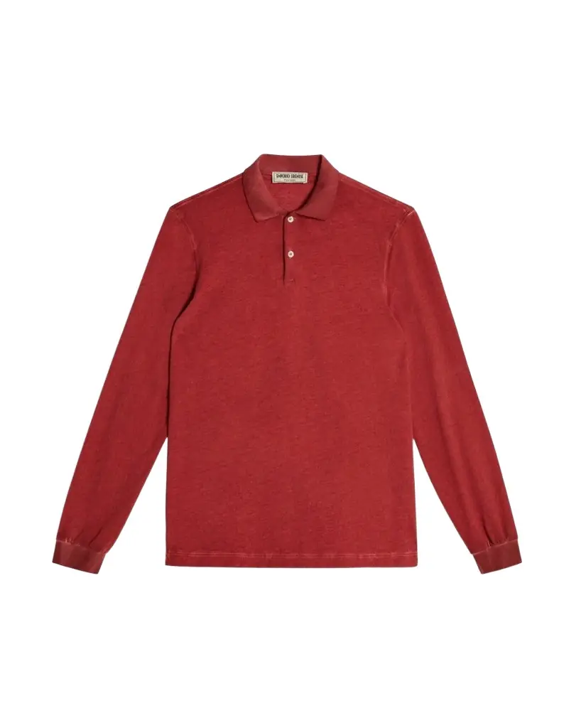 Emporio Sirenuse Long Sleeve Jersey Cotton Polo Shirt Pompeian Red