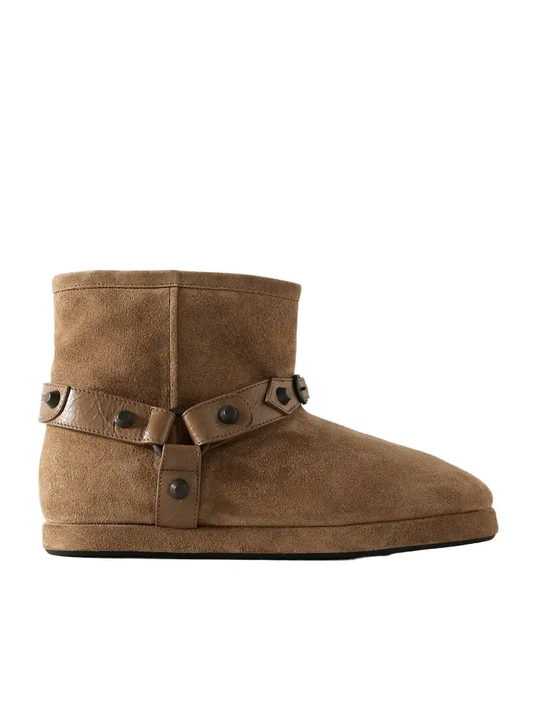 Balenciaga Alaska Studded Leather-trimmed Fleece-lined Suede Ankle Boots