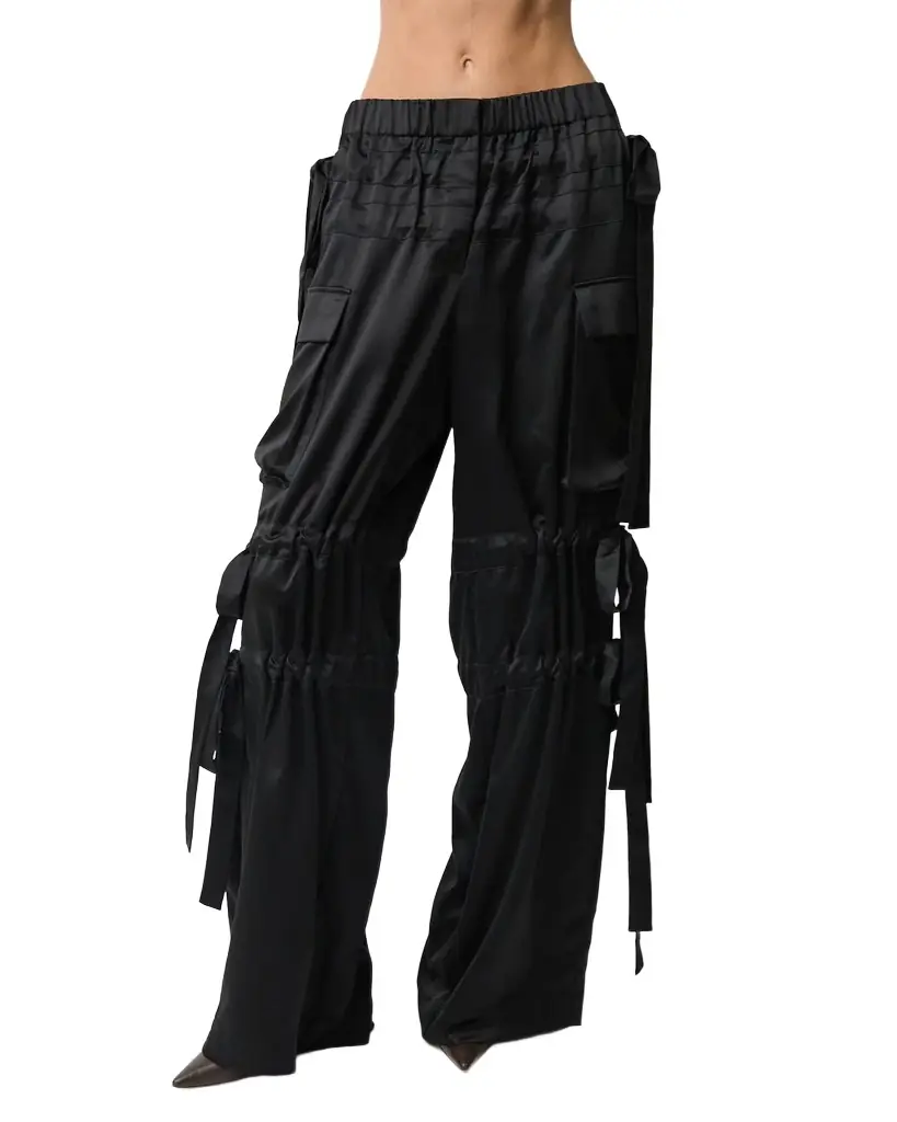 Aknvas The Odin tie trousers in black satin