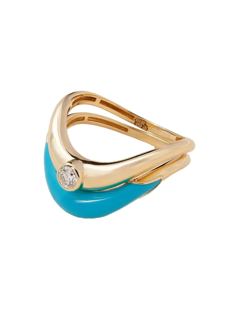 L’Atelier Nawbar Boa Stackable Set Of Two 18-karat Gold, Diamond And Turquoise Rings