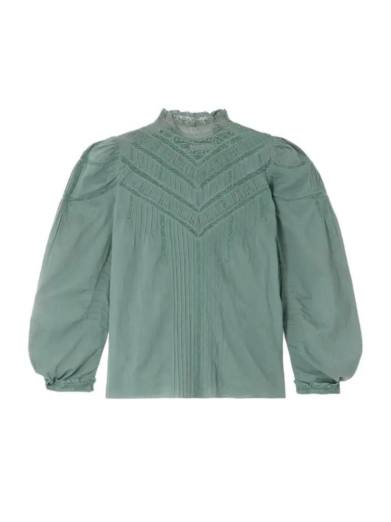 DÔEN Adelphine Crochet-trimmed Pintucked Organic Cotton-voile Blouse