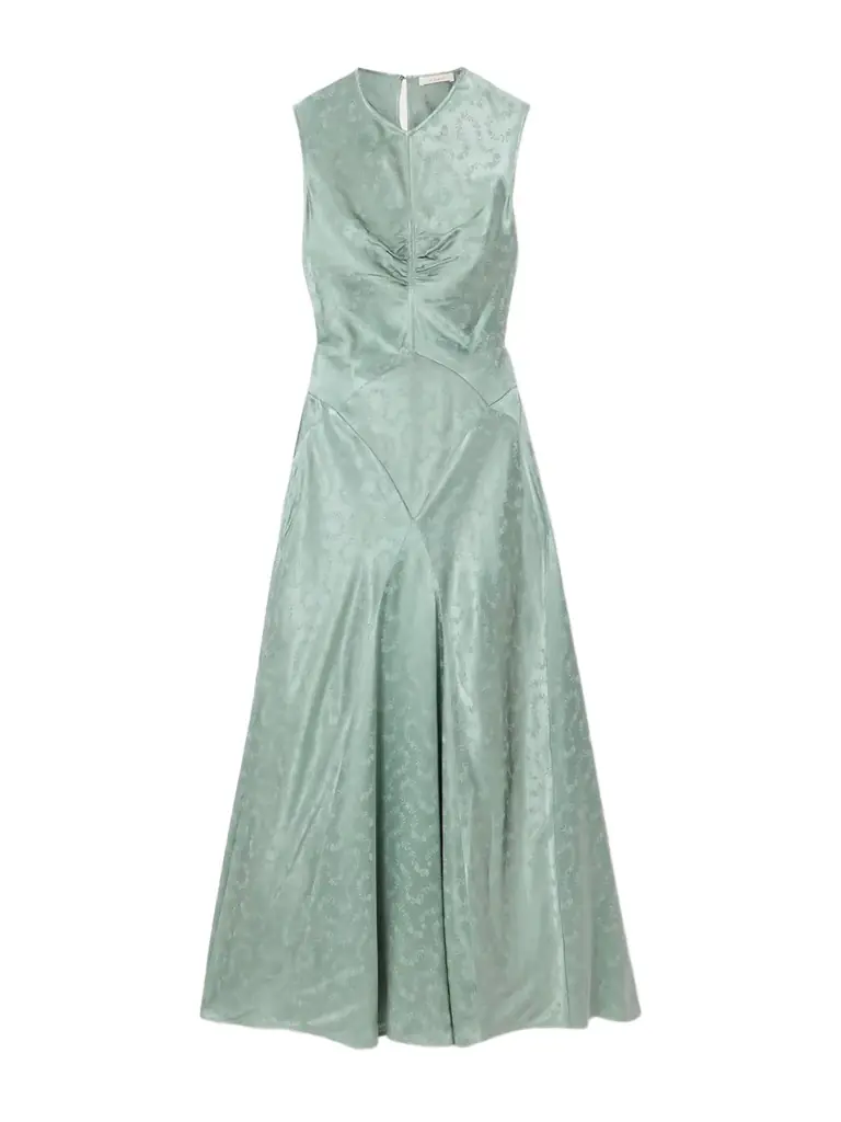 DÔEN Ginette Paneled Floral-jacquard Satin Midi Dress