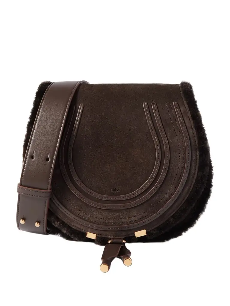 Chloé Marcie Leather-trimmed Suede And Shearling Shoulder Bag