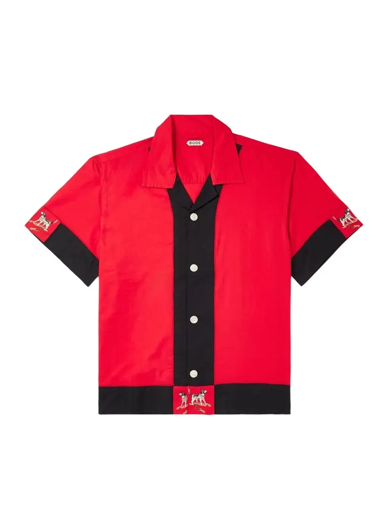 BODE Camp-Collar Embroidered Two-Tone Cotton Shirt - Men