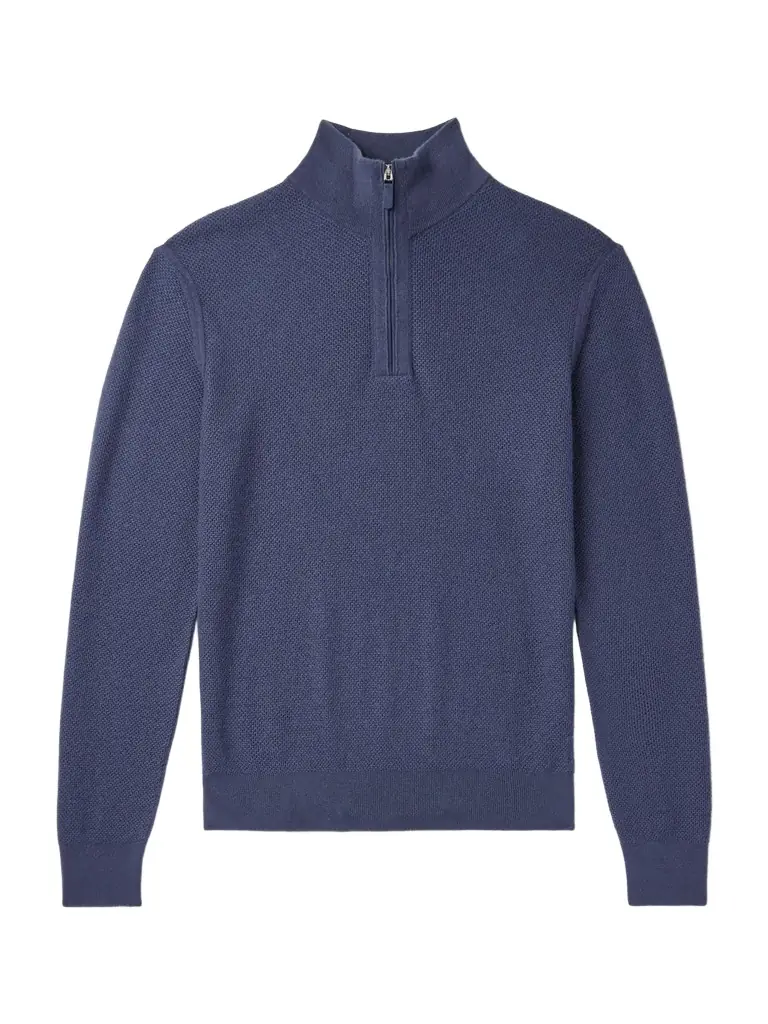 Zegna Oasi Leather-Trimmed Cashmere Half-Zip Sweater - Men