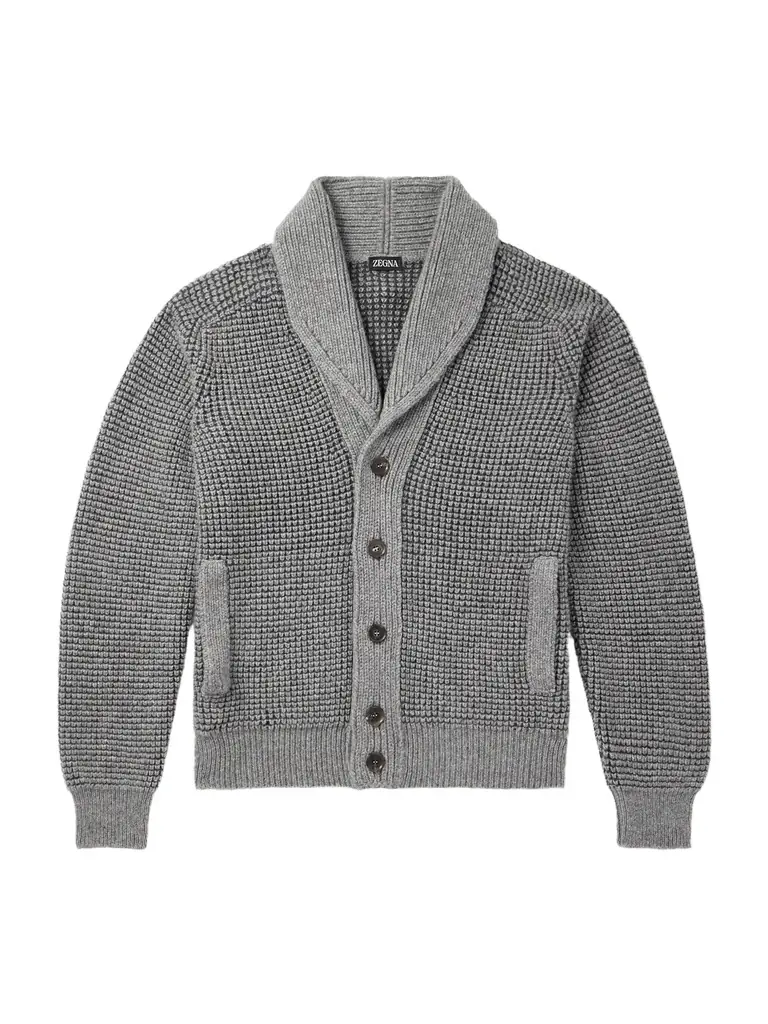 Zegna Shawl-Collar Waffle-Knit Cashmere and Mohair-Blend Cardigan - Men