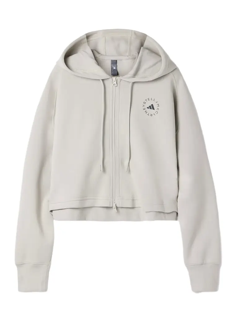adidas by Stella McCartney Cropped Organic Cotton-blend Jersey Hoodie