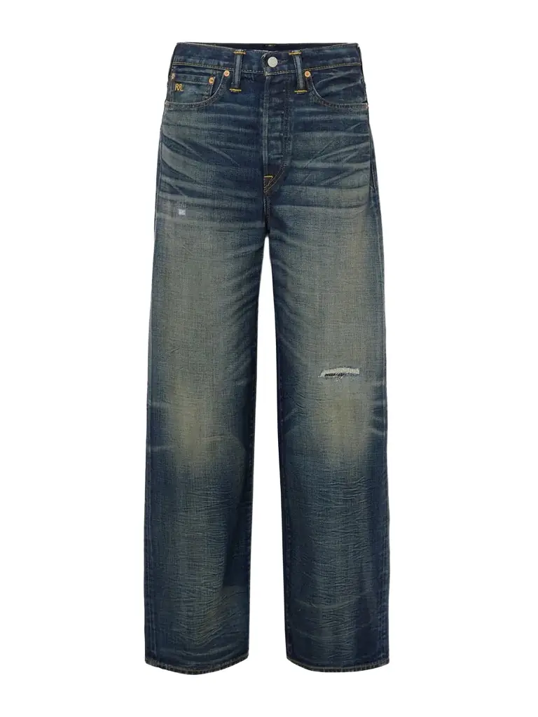 RRL Distressed High-rise Wide-leg Jeans
