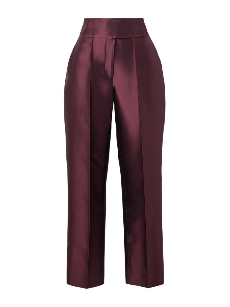 Christopher John Rogers Pleated Silk And Wool-blend Twill Straight-leg Pants