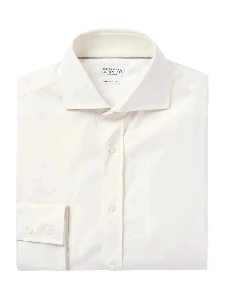 Brunello Cucinelli Cutaway-Collar Virgin Wool Shirt - Men