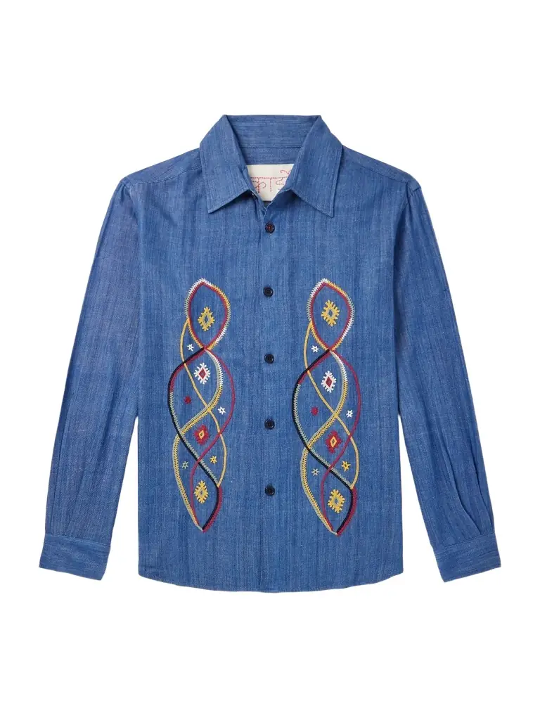 Kardo Luis Embroidered Cotton-Chambray Shirt - Men