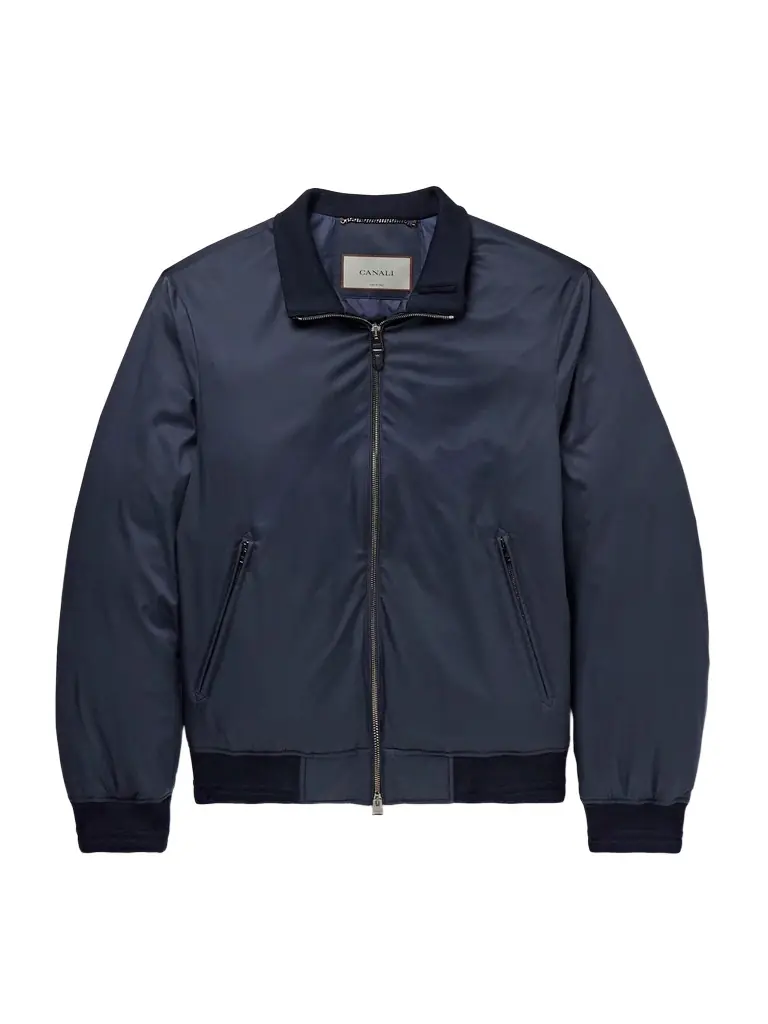 Canali Leather-Trimmed Shell Down Bomber Jacket - Men