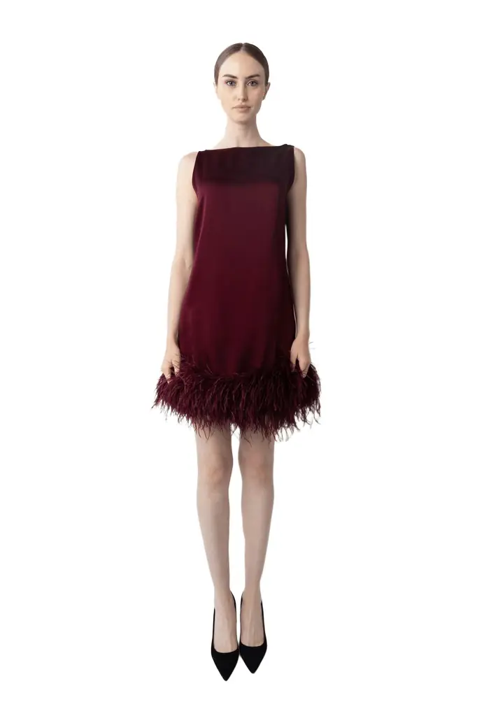 LAPOINTE Satin Sleeveless Mini Dress With Feathers