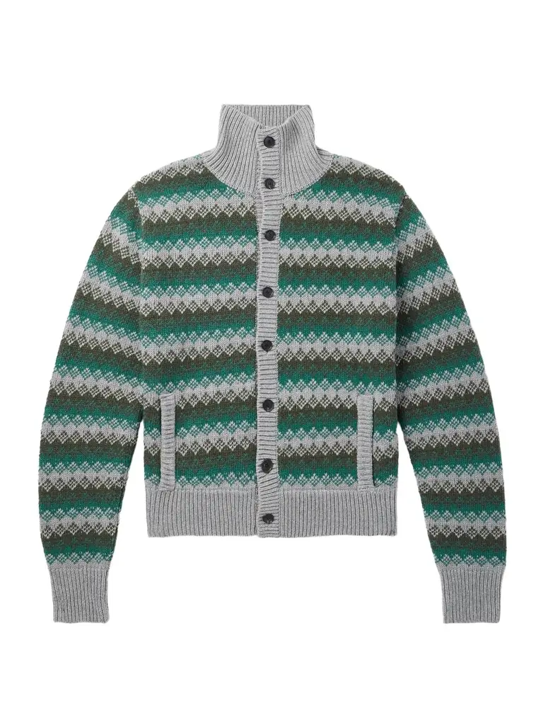 Auralee Jacquard-Knit Cashmere and Wool-Blend Cardigan - Men
