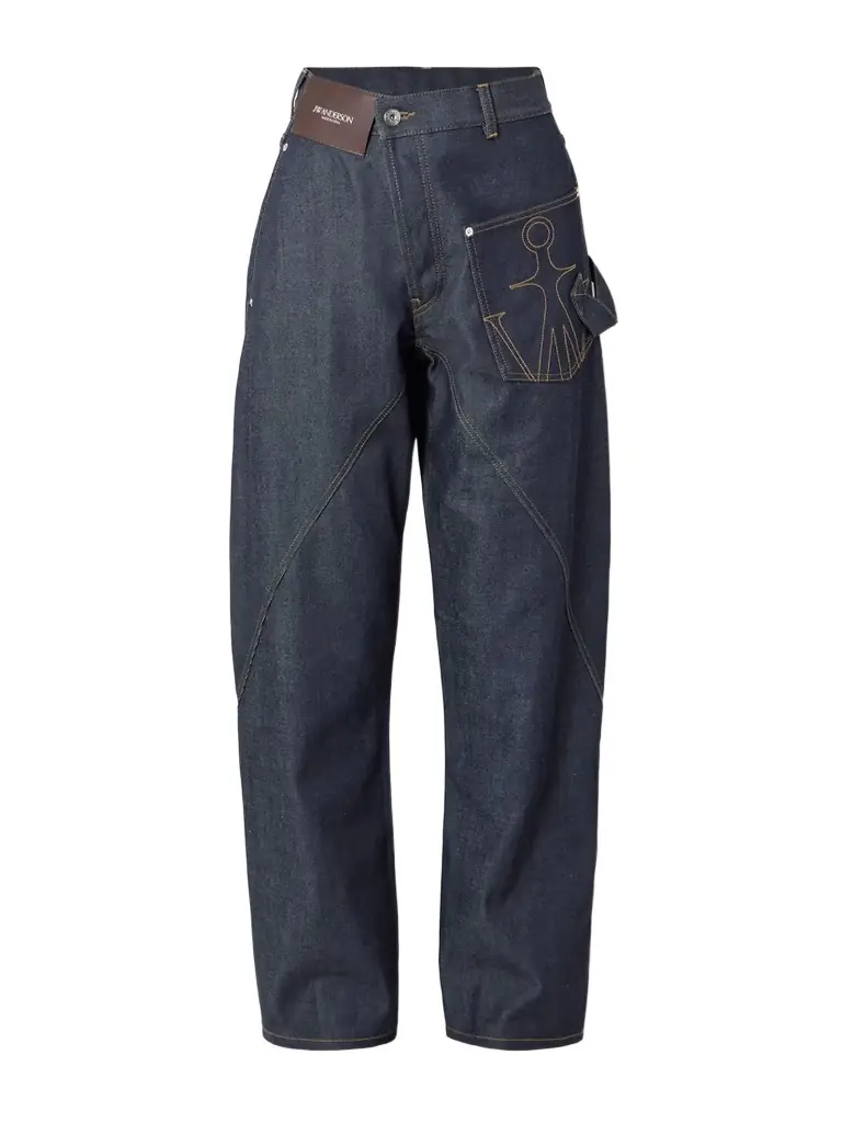 JW Anderson Twisted Asymmetric Embroidered High-rise Jeans
