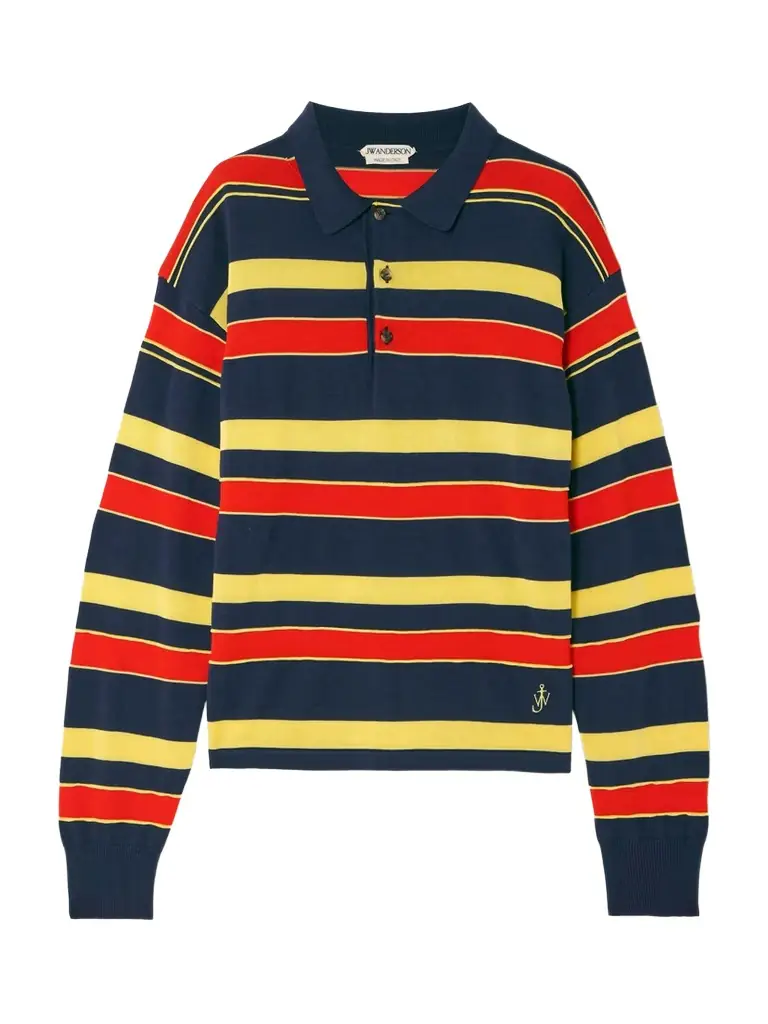 JW Anderson Embroidered Striped Cotton And Wool-blend Polo Shirt