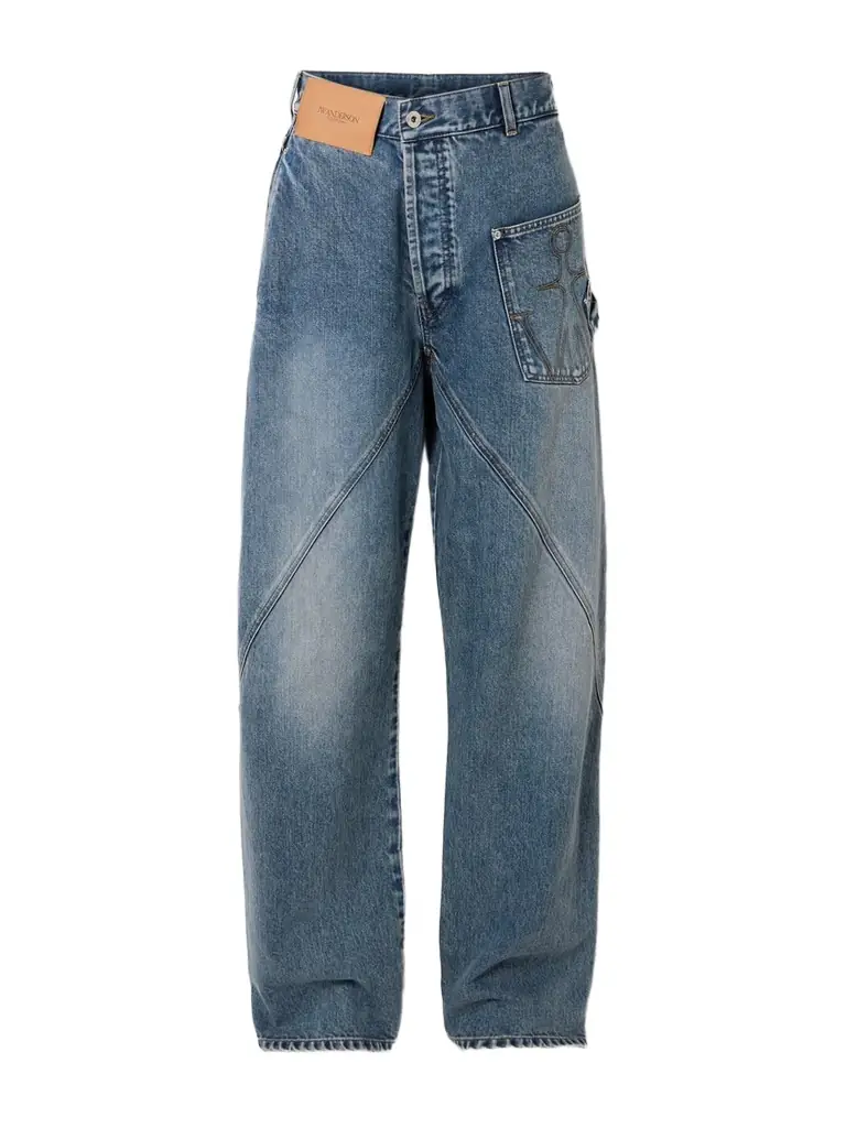 JW Anderson Twisted Asymmetric Embroidered High-rise Jeans