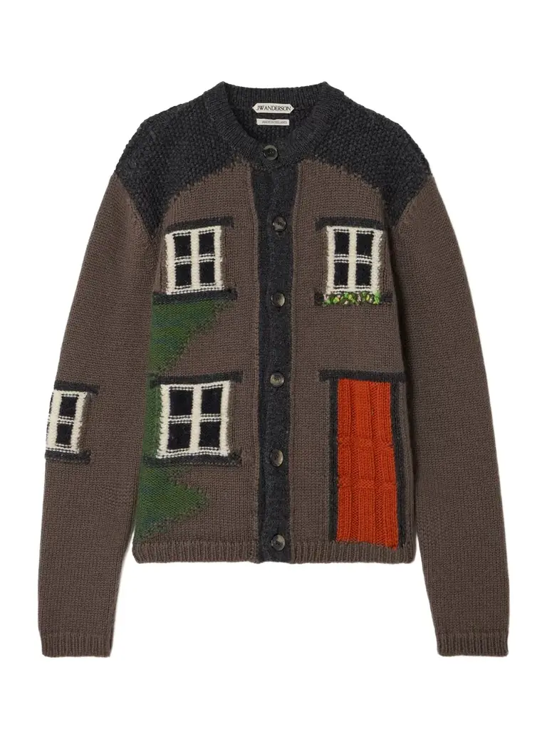 JW Anderson House Embroidered Intarsia-knit Merino Wool Cardigan