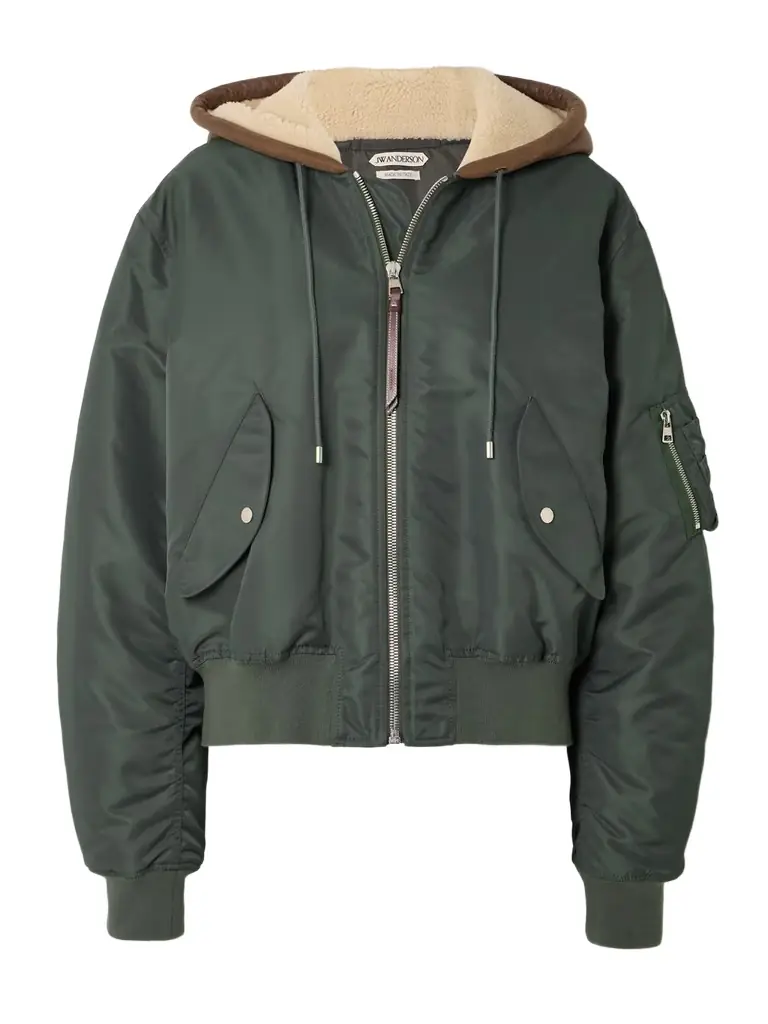 JW Anderson Hooded Padded Shell And Shearling Bomber Jacket