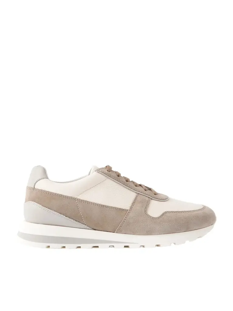 Brunello Cucinelli Olimpo Suede-Trimmed Full-Grain Leather Sneakers - Men