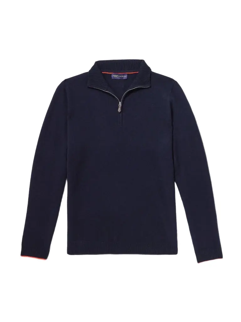 N.Peal Stanley Tucci Leather-Trimmed Cashmere Half-Zip Sweater - Men
