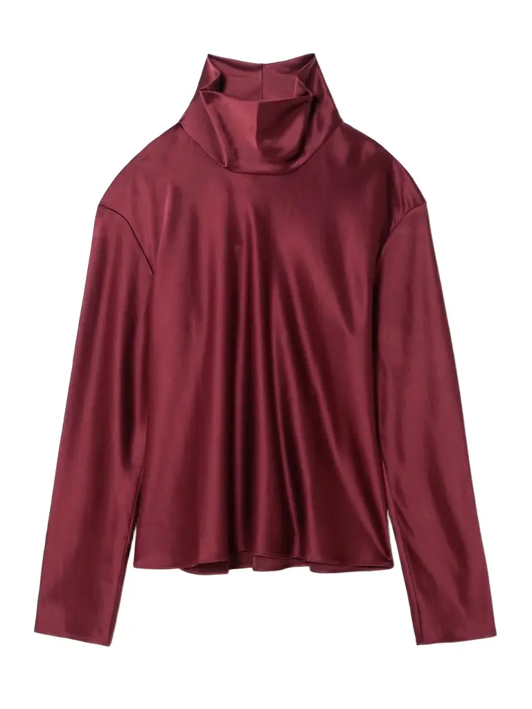 LESET Barb Draped Satin Blouse