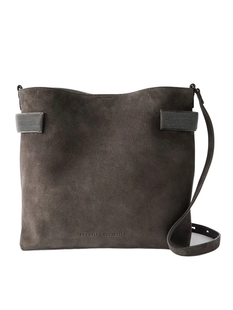 Brunello Cucinelli Bead-embellished Suede Shoulder Bag