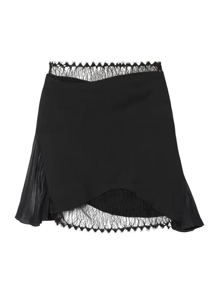 Victoria Beckham Pleated Lace And Chiffon-trimmed Satin-crepe Mini Skirt