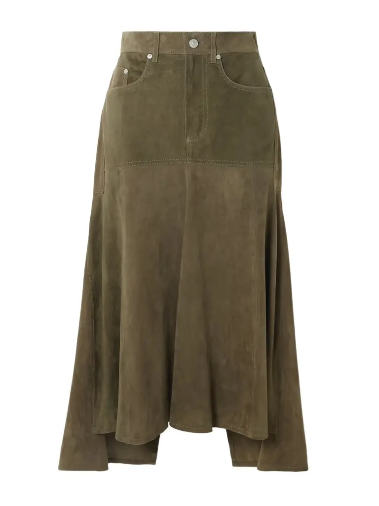 Victoria Beckham Paneled Suede Midi Skirt