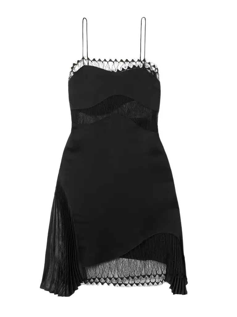 Victoria Beckham Pleated Chiffon And Lace-trimmed Satin-crepe Mini Dress