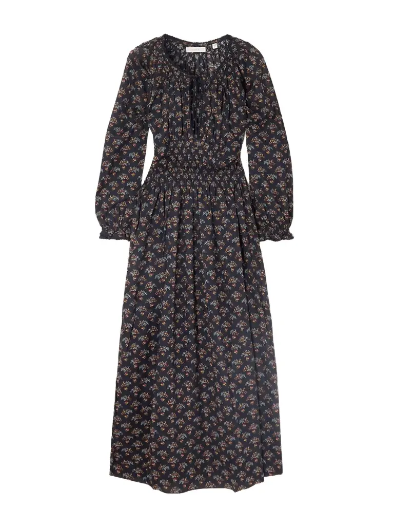DÔEN Delfina Shirred Floral-print Organic Cotton-voile Midi Dress