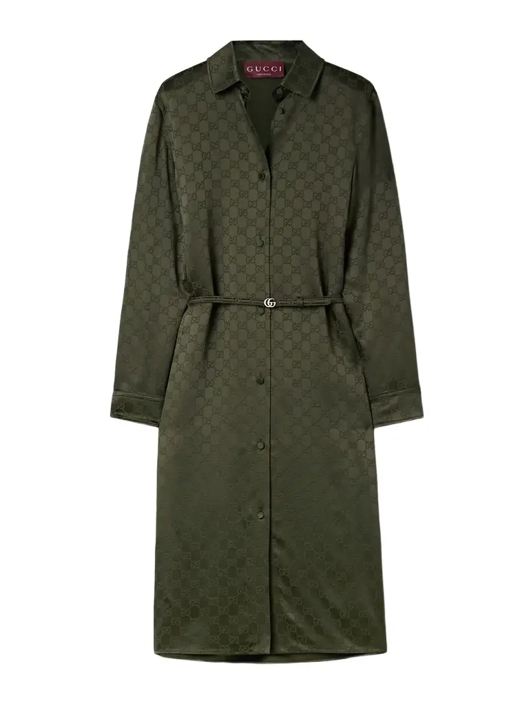 Gucci Belted Satin-jacquard Midi Shirt Dress
