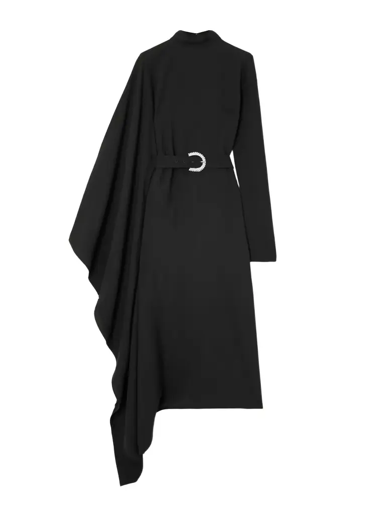 Taller Marmo Tanning Belted Crystal-embellished Cady Turtleneck Midi Dress