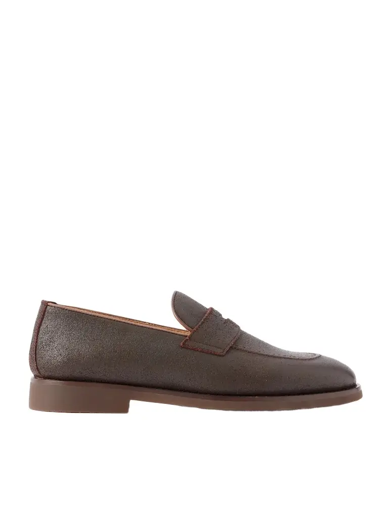 Brunello Cucinelli Flex Waxed-Suede Penny Loafers - Men