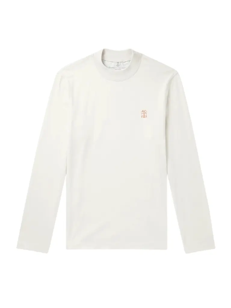 Brunello Cucinelli Logo-Print Cotton-Jersey Mock-Neck T-Shirt - Men