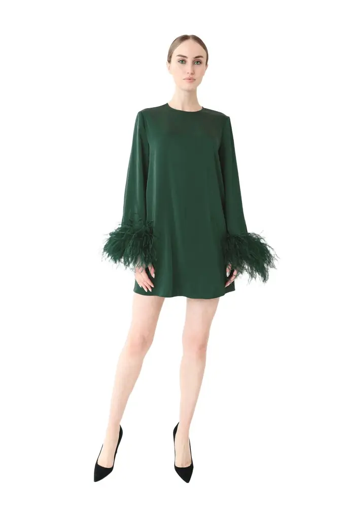 LAPOINTE Lightweight Satin Dress With Feathers