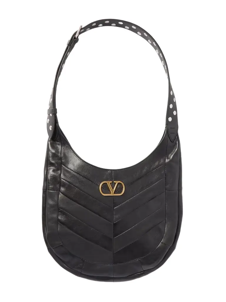 Valentino Garavani Small Studded Paneled Leather Shoulder Bag