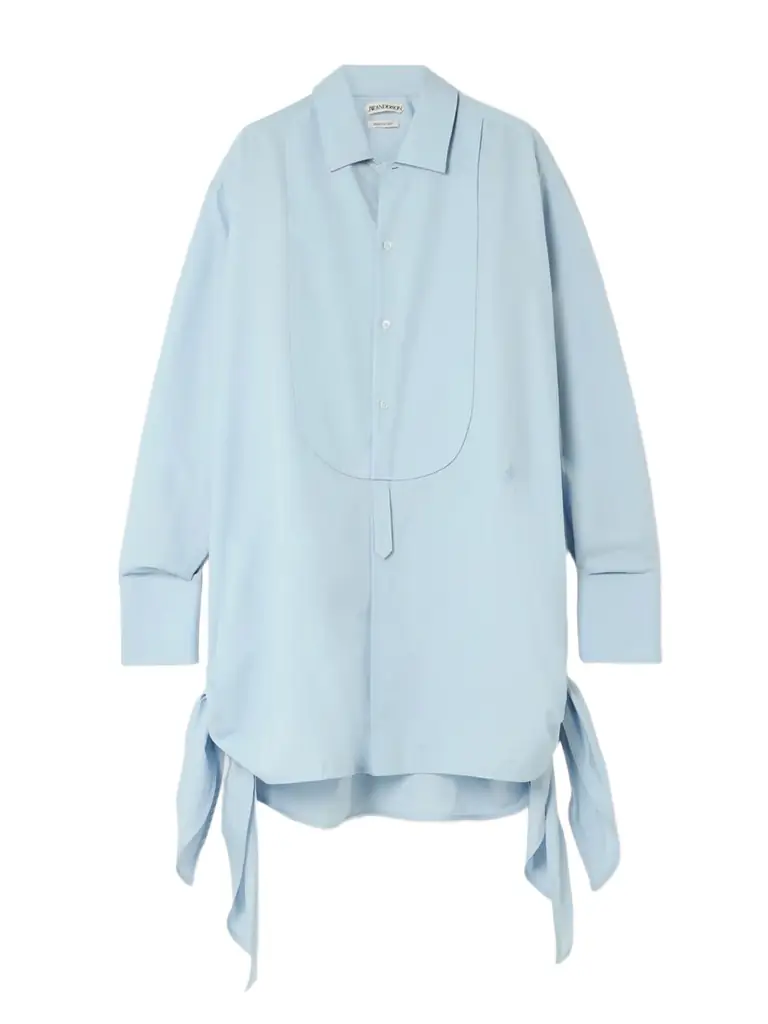 JW Anderson Tie-detailed Cotton And Silk-blend Mini Shirt Dress