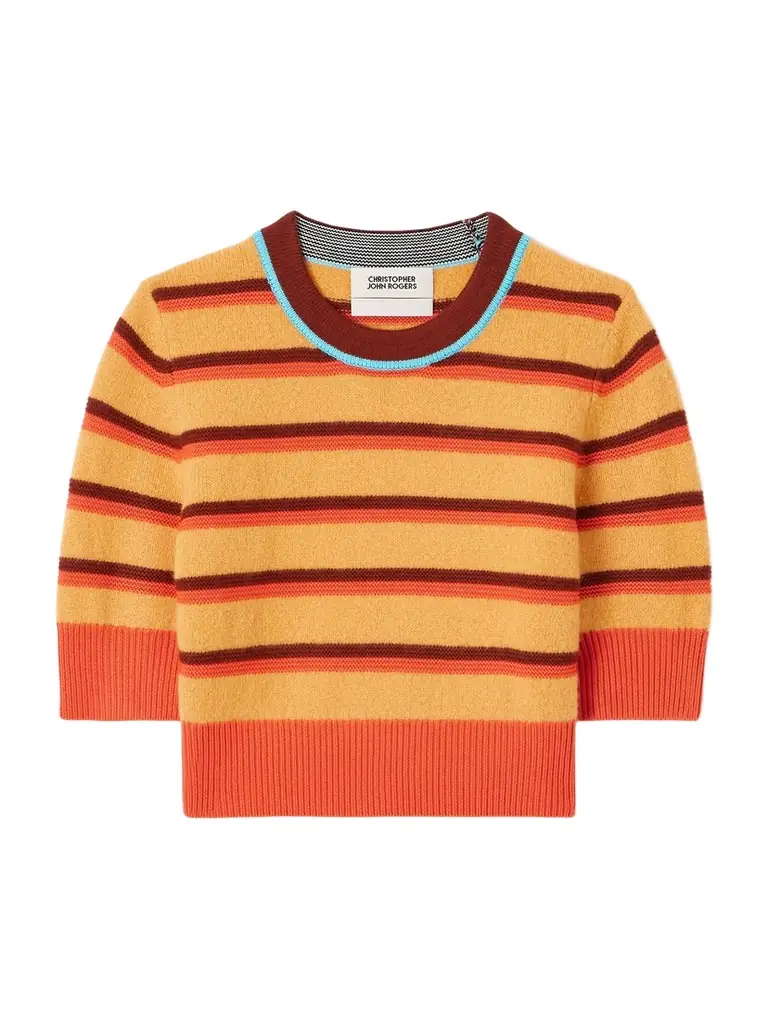 Christopher John Rogers Striped Brushed Merino Wool-blend Sweater