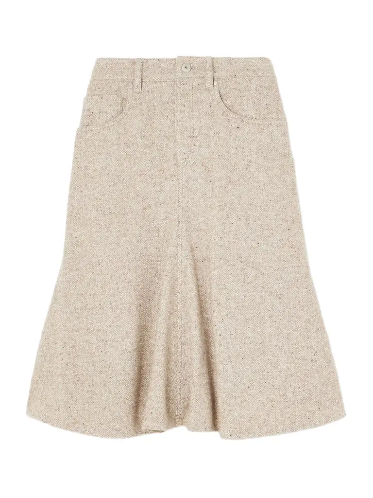Brunello Cucinelli Herring Bone Wool-blend Midi Skirt